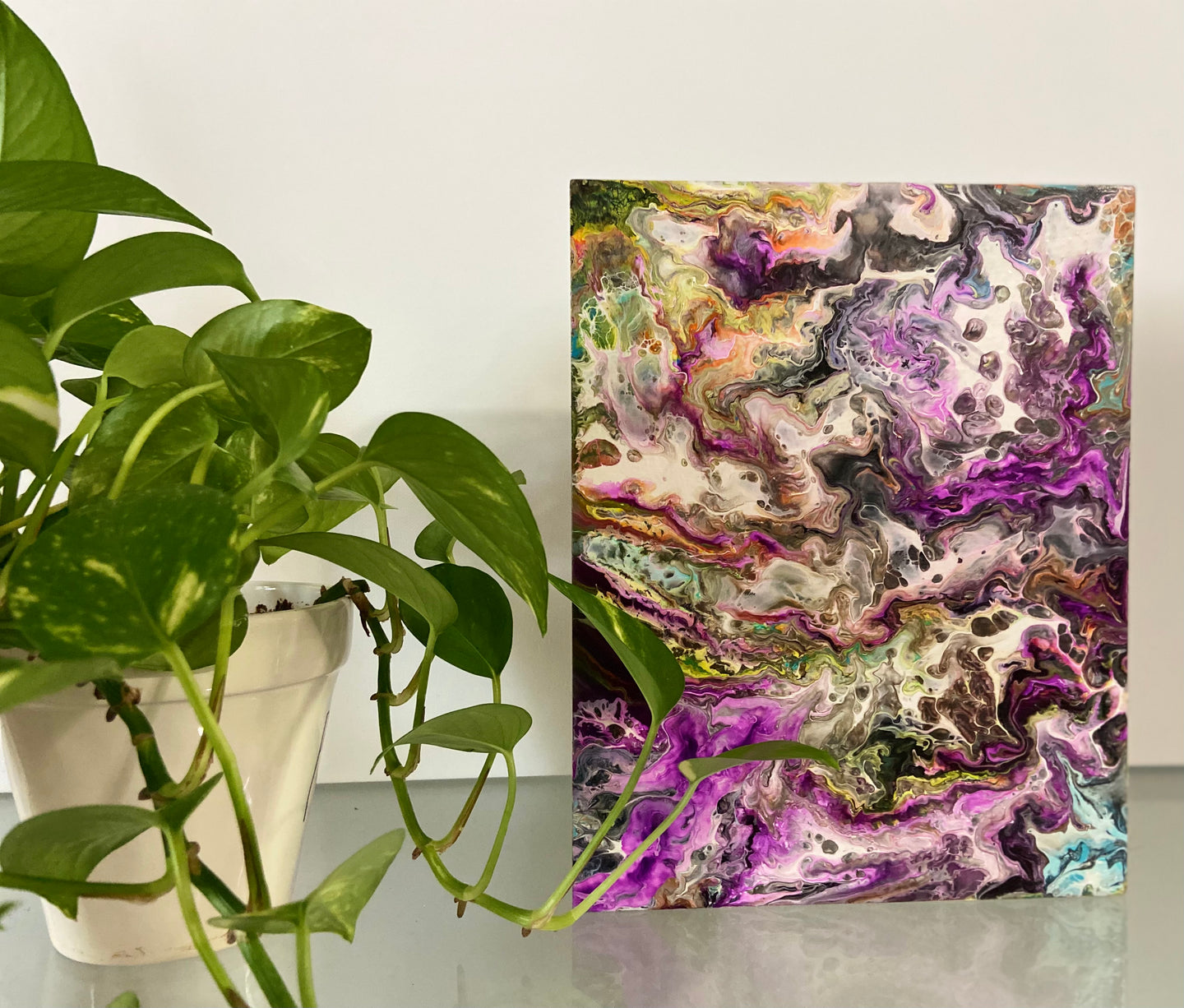 Acrylic Pour Painting on Wood  8 x 10