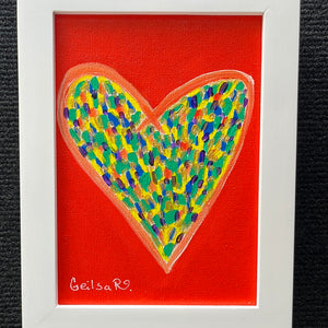 Happy Heart Framed Original Art  5 x 7
