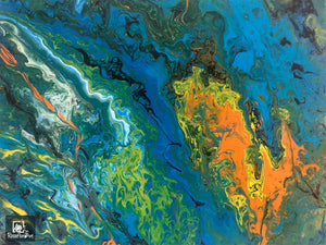 Abstract Acrylic Pour Painting 16” x 20”