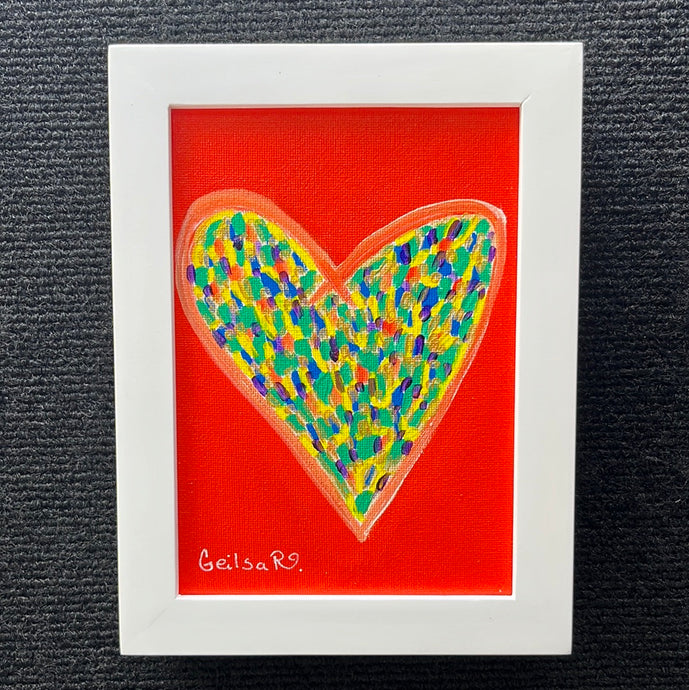 Happy Heart Framed Original Art  5 x 7