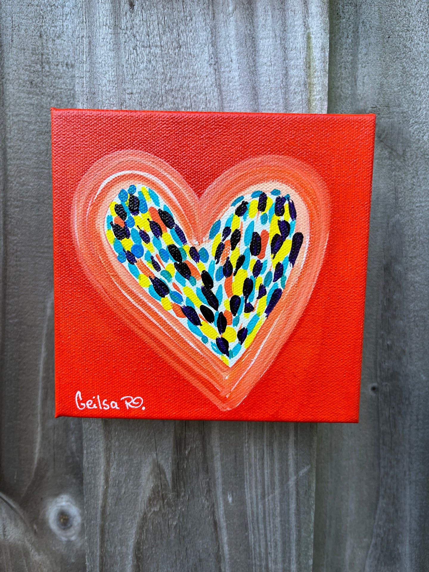 Original Happy Heart Canvas Painting  6” x  6” x 1.5”