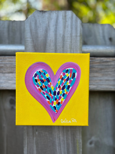 Original Happy Heart Canvas Painting  6” x  6” x 1.5”