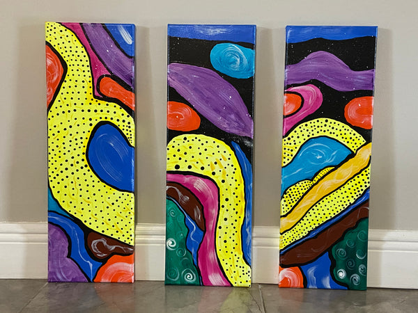 SOLD OUT‼️ Abstract Acrylic Triptych Paintings 8” X 24”